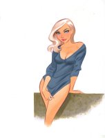 Blonde with teal knit sweater Comic Art